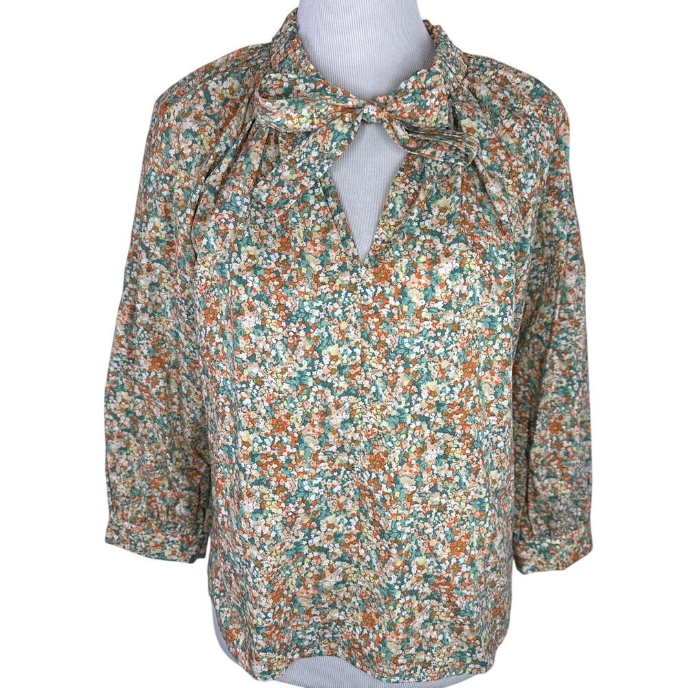 Rails Amal Cassia Floral Tie Neck Peasant Blouse, XS